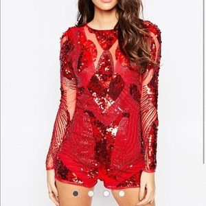 ASOS RED SEQUIN JUMPSUIT /ROMPER